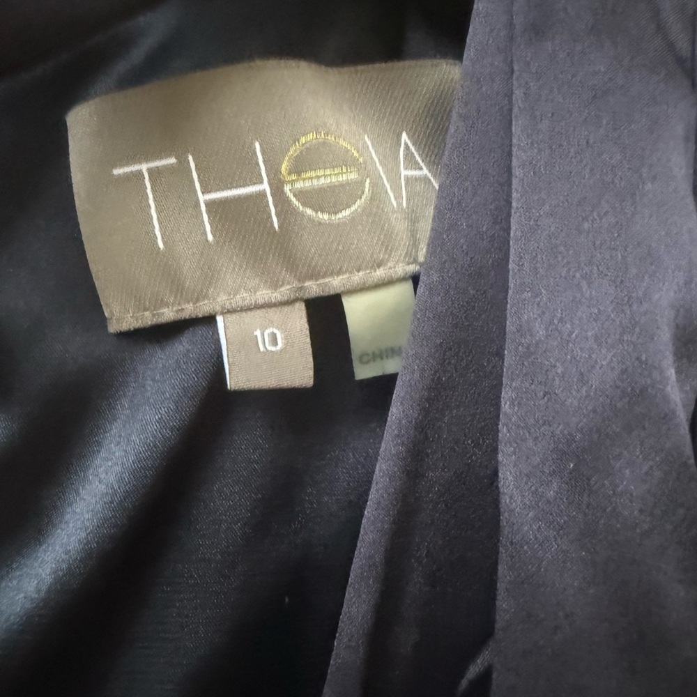 Theia sleeveless high neck navy blue dress with ruffles - Picture 5 of 10